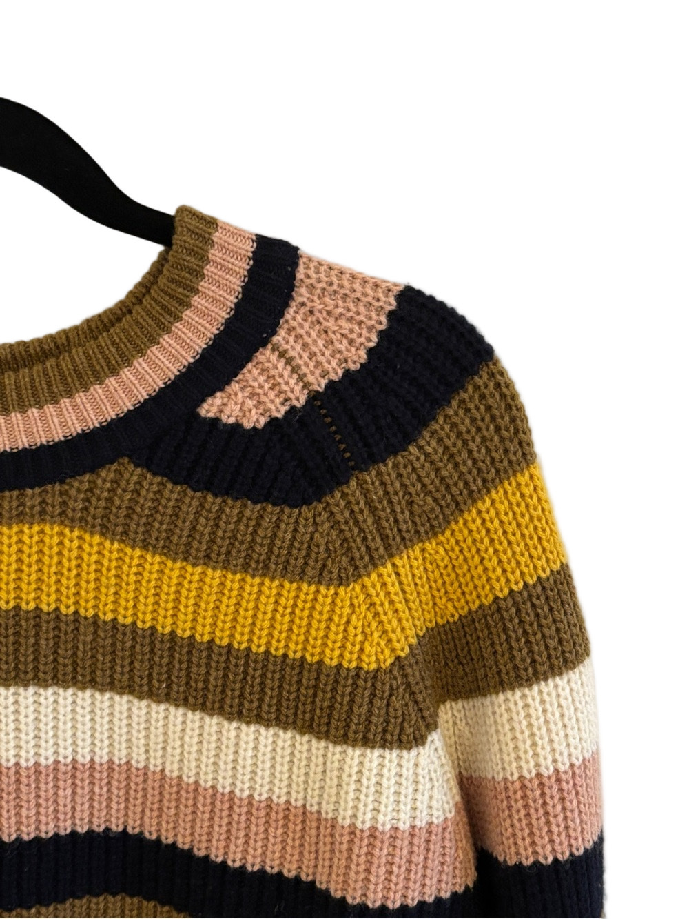 Madewell Merino Wool Striped Sweater Small Mustard Chunky Knit Cozy Pullover - Picture 6 of 9